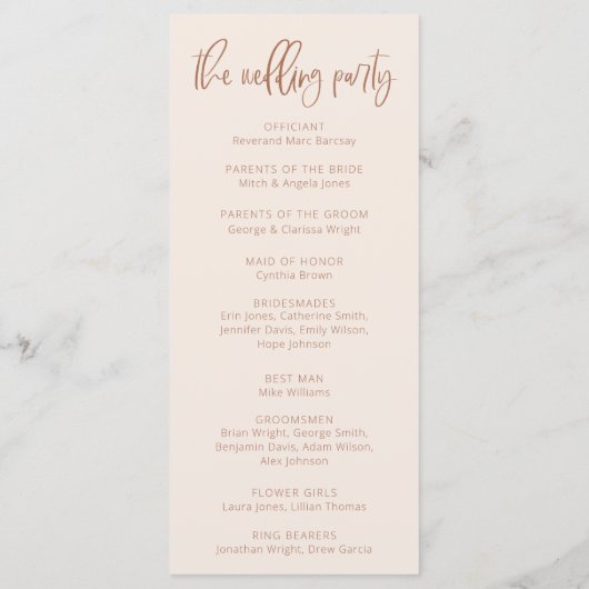 Blush Pink Modern Minimalist Wedding Programme Programma (Achterkant)
