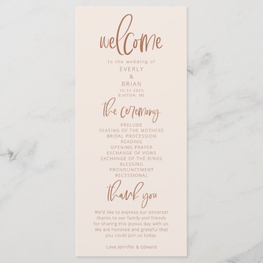 Blush Pink Modern Minimalist Wedding Programme Programma (Voorkant)