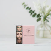 Blush Pink Modern Photo Makeup 3 Photo Square Vierkante Visitekaartje (Staand voorkant)