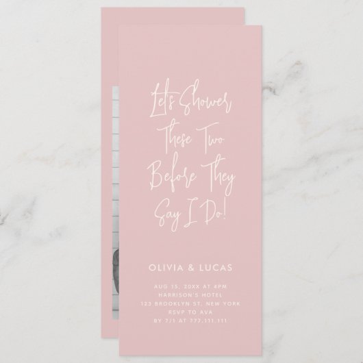 Blush Pink Modern Script Couples Shower Invitation (Devant / Derrière)