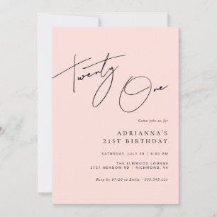 Blush Pink   Modern Script Girly 21st Verjaardag Kaart