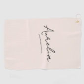 Blush Pink Modern Script Monogram Naam Handtekenin Golfhanddoek (Horizontaal)