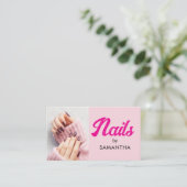 Blush Pink Modern Script Photo Nails Visitekaartje (Staand voorkant)