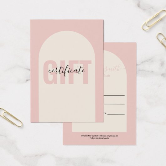 Blush Pink Modern Simple Arch Venin Certificate (Bureau)