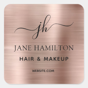 Blush Pink Monogram Business Logo Square Sticker