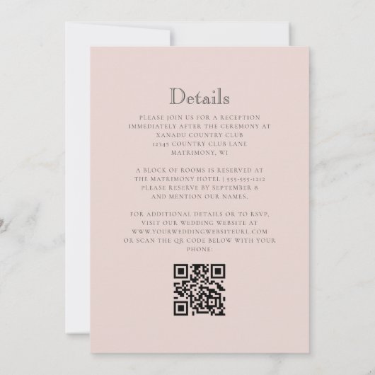 Blush Pink Monogram Crest QR Code Wedding Kaart (Achterkant)