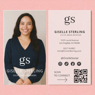 Blush Pink Monogram Foto Sociale Media QR Code Visitekaartje