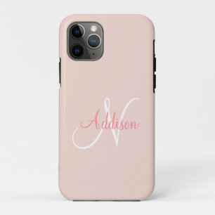 Blush Pink Monogram Gepersonaliseerd Elegant iPhone 11 Pro Hoesje