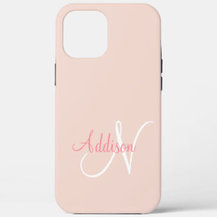 Blush Pink Monogram Gepersonaliseerd Elegant iPhone 12 Pro Max Hoesje