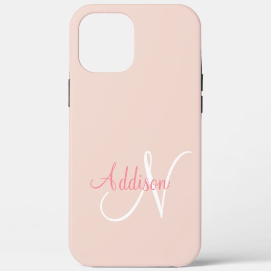 Blush Pink Monogram Gepersonaliseerd Elegant Case-Mate iPhone Case (Achterkant)