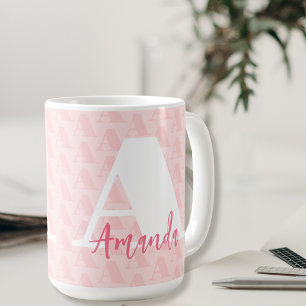 Blush Pink Monogram Hot Pink Script Naam Wit Koffiemok