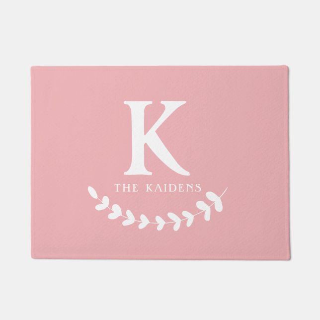 Blush Pink Monogram Initiaal & Familie Achternaam Deurmat (Voorkant)