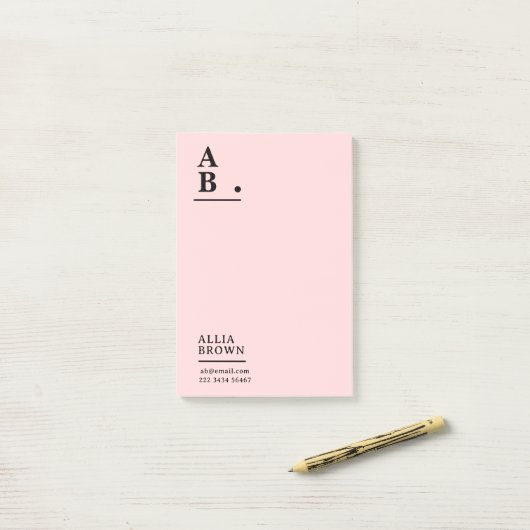 Blush Pink Monogram Modern Design Post-it® Notes (Op bureau)