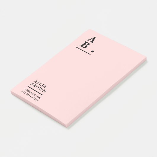 Blush Pink Monogram Modern Design Post-it® Notes (Schuin)