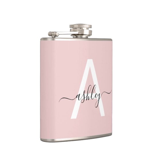 Blush Pink Monogram Schattige Girly Script Heupfles (Rechts)