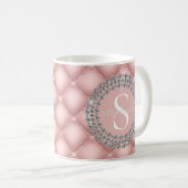 Blush Pink Monogram Sparkly Diamonds Tufed Custom Koffiemok (Voorkant rechts)