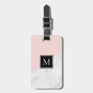 Blush Pink   Monogram wit marmer Bagagelabel
