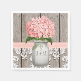 Blush Pink Monogrammed Hydrangea Mason Jar Servet
