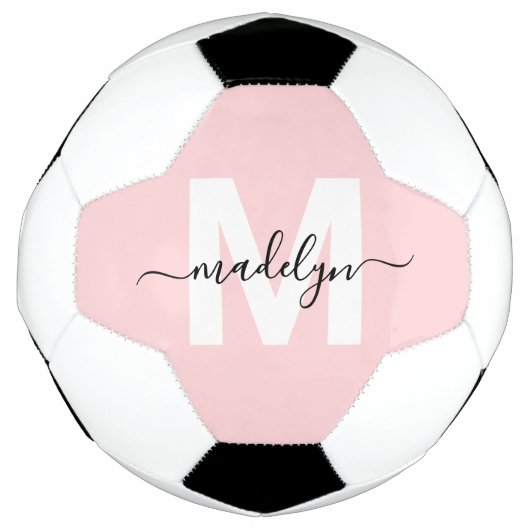 Blush pink name monogram voetbal (Voorkant)