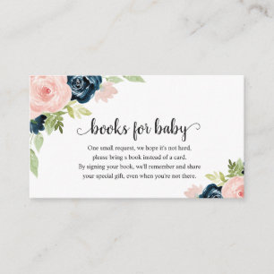 Blush Pink Navy Blue Floral Baby shower Informatiekaartje