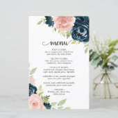 Blush Pink Navy Blue Floral Elegant Wedding Menu (Staand voorkant)