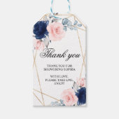 Blush Pink & Navy Blue Floral Gift Label Cadeaulabel (Voorkant)