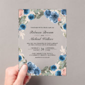 Blush Pink Navy Blue Floral Wedding Acryl Uitnodigingen (Insitu (Draagbaar))