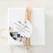 Blush Pink Navy Blue Floral Wedding Favor Labels (In situ)