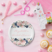 Blush Pink Navy Blue Peony Wedding Papieren Bordje (Feest)