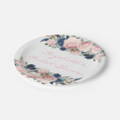 Blush Pink Navy Blue Peony Wedding Papieren Bordje (Gekanteld)