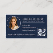 Blush Pink Navy Blue Real Estate Agent QR-code Visitekaartje (Achterkant)
