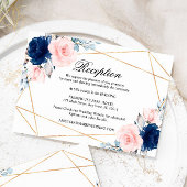 Blush Pink & Navy Blue Roos bruiloft receptie Informatiekaartje