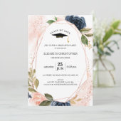 Blush Pink Navy Floral Geometric Lijst Afstuderen Kaart (Staand voorkant)