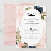 Blush Pink Navy Floral Geometric Lijst Afstuderen Kaart (Voorkant / Achterkant)