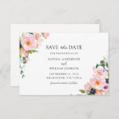 Blush Pink Navy Floral Waterverf Wedding Save The Date (Voorkant / Achterkant)