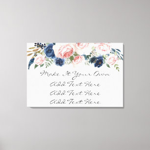 Blush Pink Navy Floral Wedding Sign Canvas Afdruk