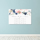 Blush Pink Navy Floral Wedding Sign Canvas Afdruk (Insitu (Houten vloer))