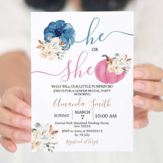 Blush Pink & Navy Genre Revevela Party Invitation
