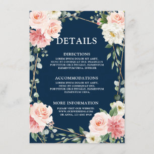 Blush Pink Navy Gold Geometric Botanical Weddensch Informatiekaartje