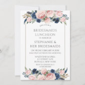Blush Pink Navy Peony Bridesmaids Luncheon Kaart (Voorkant)