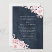 Blush Pink & Navy Waterverf Flowers Weddenschap Kaart (Voorkant)
