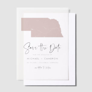 Blush Pink Nebraska Kaart Minimalist Bewaar de dat Vellum Uitnodigingen