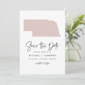 Blush Pink Nebraska Map minimalistisch script brui Save The Date (Staand voorkant)