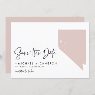 Blush Pink Nevada Map Modern Minimalist Script Save The Date