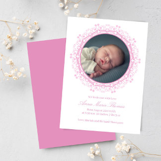 Blush Pink Newborn Photo Birth Announcement Card