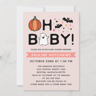Blush Pink Oh Baby Pumpkin Halloween Baby shower Kaart
