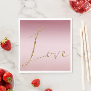 Blush Pink Ombre Glitter Gold Love Servet