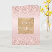 Blush Pink Ombre Glitzy Glitter Sparkle Kerstmis Kaart (Gele Bloem)