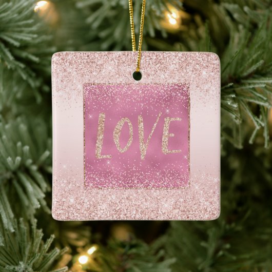 Blush Pink Ombre Glitzy Glitter Sparkle Love Keramisch Ornament (Boom)