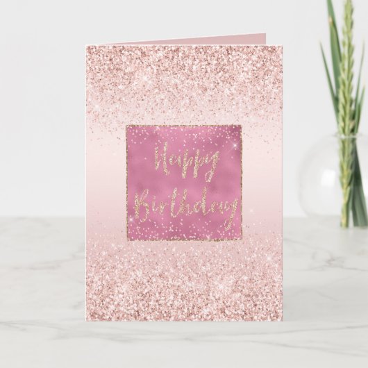 Blush Pink Ombre Glitzy Glitter Sparkle Verjaardag Kaart (Voorkant)